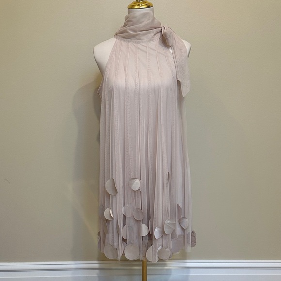Ryu Beige Halter Cocktail Mini Dress - Picture 1 of 5